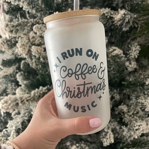 Coffee Glass with Bamboo Lid and Plastic Straw